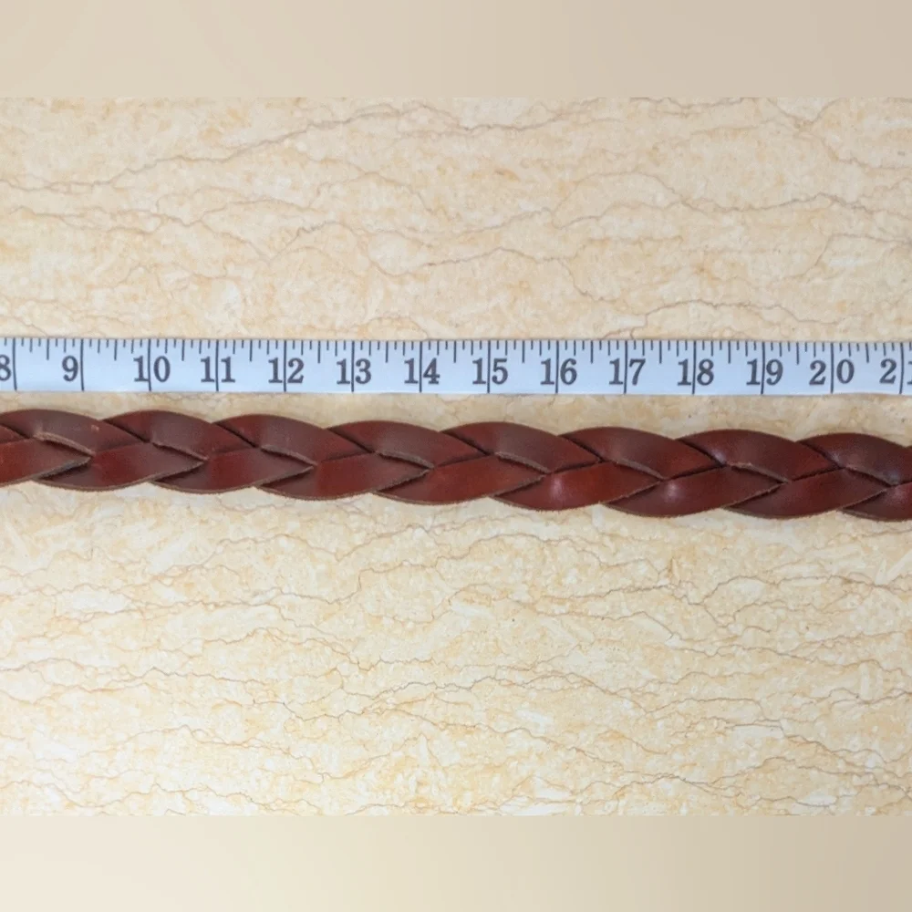 Vintage Gap Braided Dark Brown Leather Silver Tone Brass Buckle Belt Size L